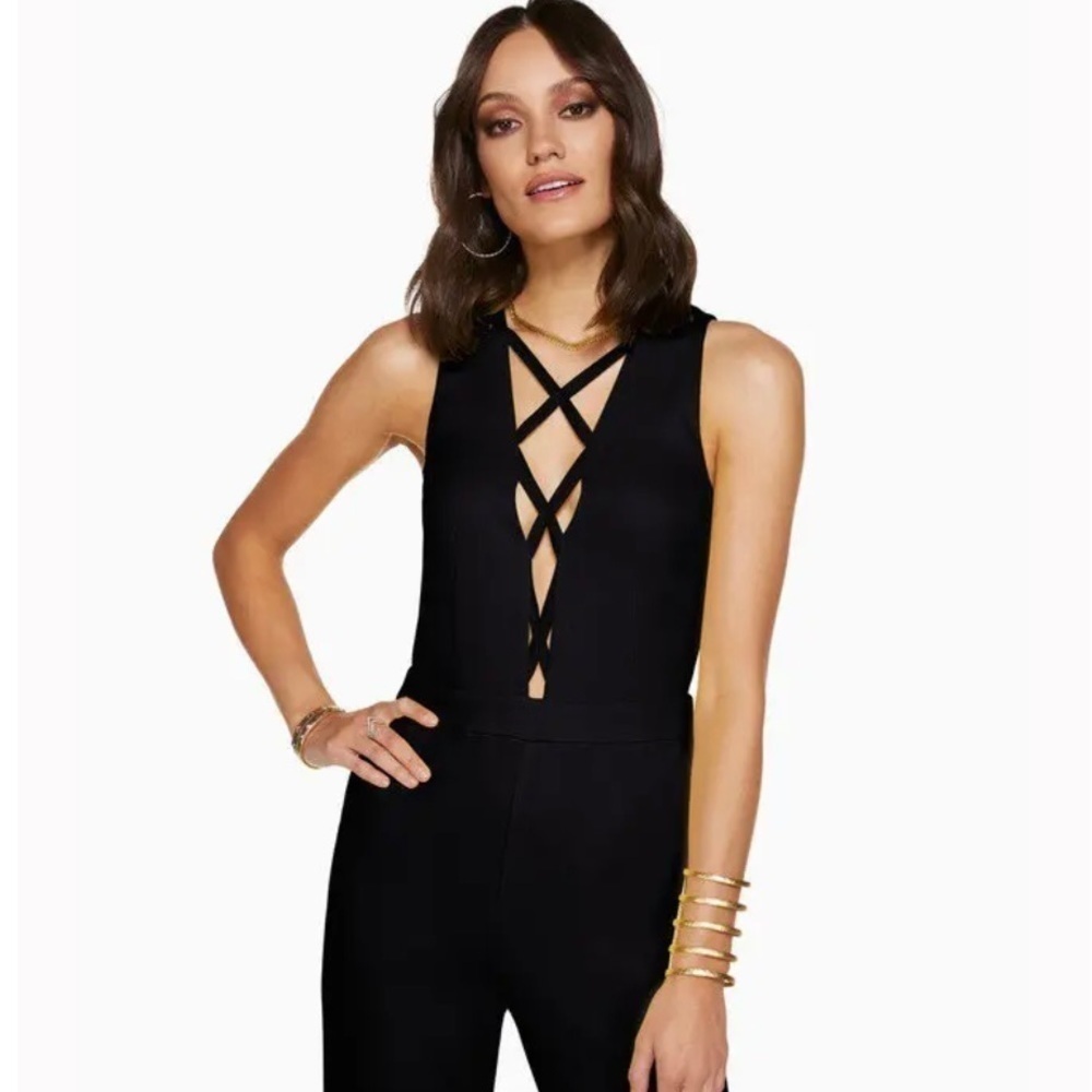 RAMY BROOK Otto Cutout Flare Jumpsuit Black Sleeveless Pockets NWT $545. - Picture 7 of 9